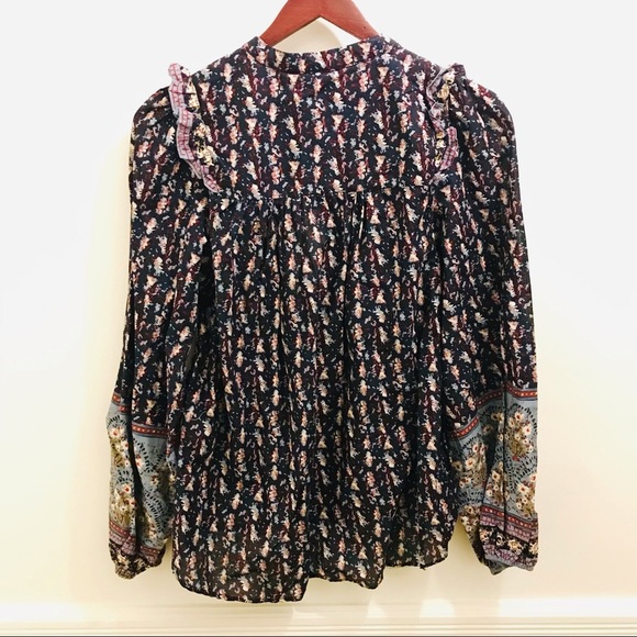 NWT Joie Prairie Peasant Blouse Small Blue Ruffles cotton long sleeves top - Picture 2 of 10